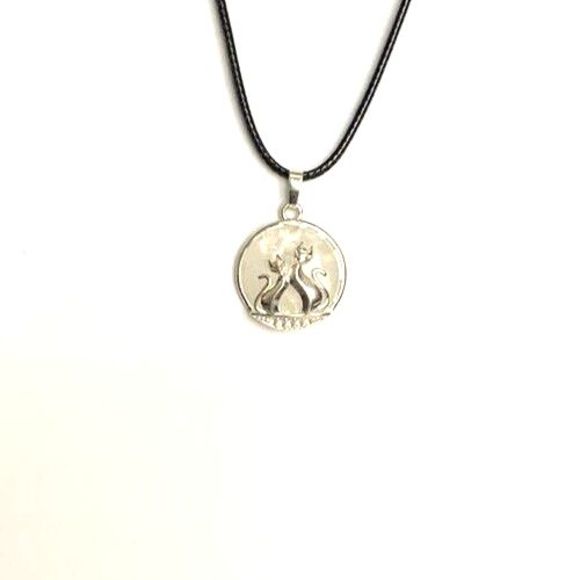Clear Quartz Crystal Two Cats Couple Pendant Necklace With Premium Wax Cord 18" - Picture 1 of 5